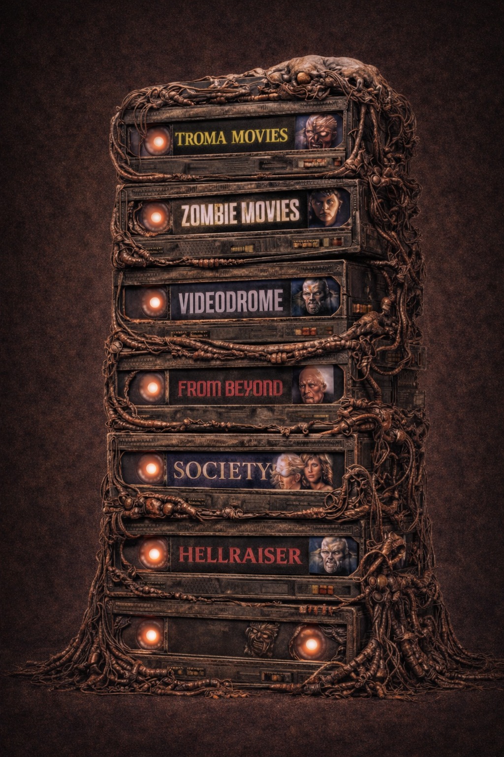 Biomechanical VHS tape stack — right render